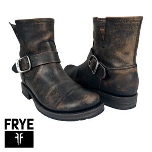 Frye Veronica Women 6 Flex Bootie Antique Black Distressed Leather Harness Boots